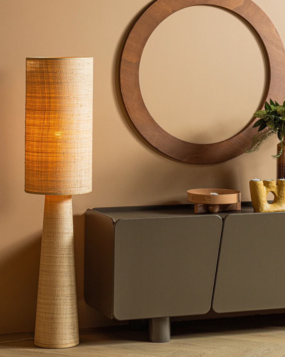 Woood Syro vloerlamp raffia naturel 130xø30 cm