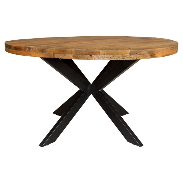 Eettafel Denver – Rond mangohout met industriële Matrixpoot.