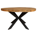 Eettafel Denver – Rond mangohout met industriële Matrixpoot.