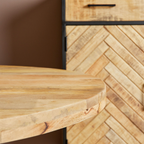 Eettafel Denver – Rond mangohout met industriële Matrixpoot.