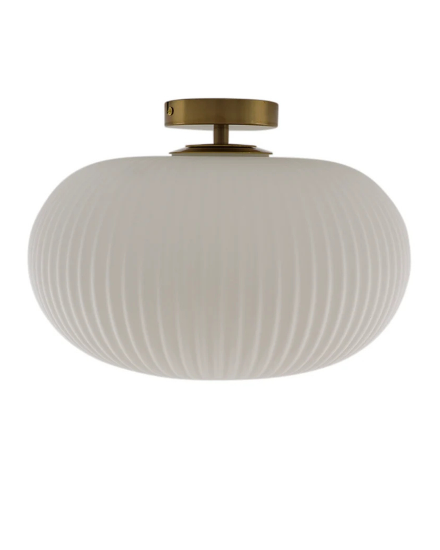 Plafondlamp Elias – wit glas met messing Ø40 cm