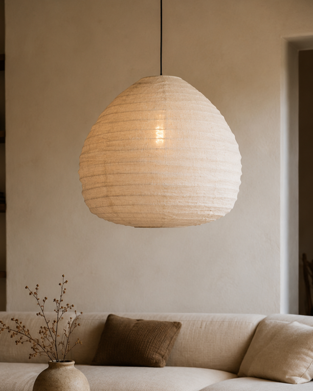 Hanglamp Eilla beige – linnenlook Ø60 cm