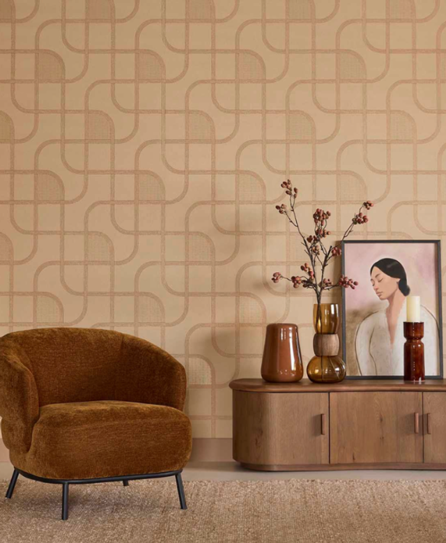 Eijffinger Calm Crafted Behang 363264 – Warm geometrisch behang in terracotta tinten